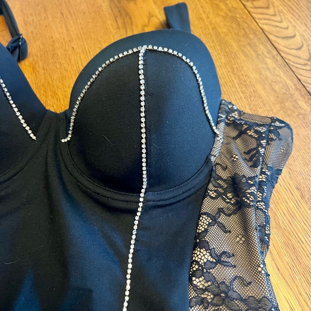 TA3 Lushy Rhinestone and Lace Mini Dress, Size L - Picture 5 of 7